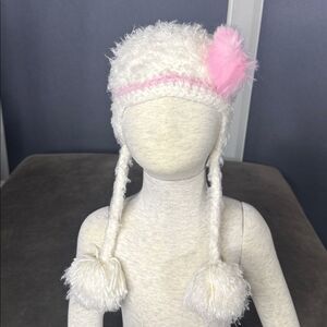 Daisy Baby Girls Infant Beanie Hat White Pink Photography 0-6 months NEW